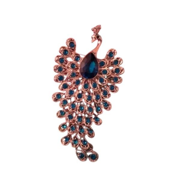 Gorgeous Blue Rhinestone Peacock Brooch/Pendent #2  NWOT - Picture 1 of 2